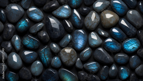 Highly Polished Blue Opaque Labradorite Glowing Stone Background Wallpaper Generative AI