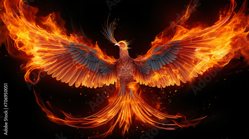beautiful phoenix on fire on a black background