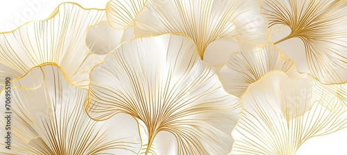 Abstract luxury art background with ginkgo leaves in gold line art style. Botanical banner for decoration design