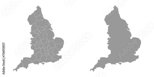 Grey map of ceremonial counties of England. Vector illustration.