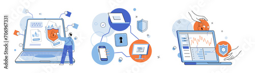 Cyber security vector illustration. Tech professionals provide support in implementing effective cyber security measures The concept cyber security encompasses defense digital assets and information