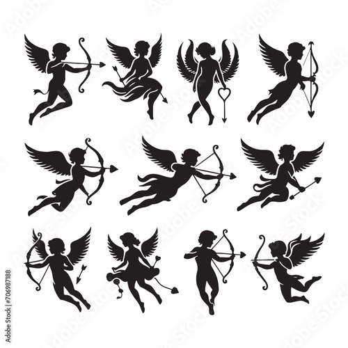 Enchanting Cupid Silhouette for Valentine: Perfect for Love-themed Stock Collections - Valentine Vector - Cupid Vector 