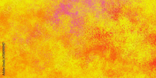  Abstract illustration with colorful gradient clouds. Freeze motion of color powder splash. Closeup of yellow and red or pink dust particles exhale on dark background.