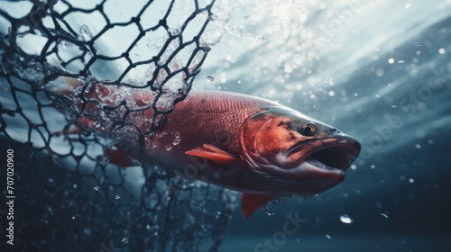 A bucket of fresh Coho salmon caught in a net in an Alaskan river.