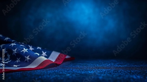 Blue background with the flag of America, political elections, voting for president