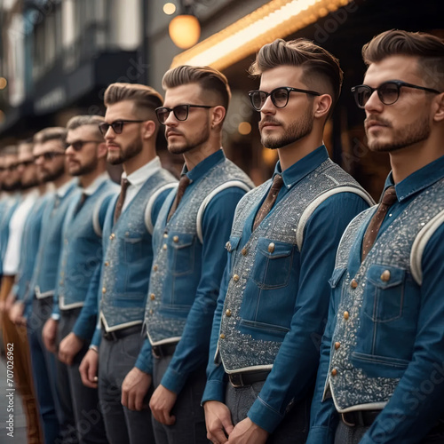 Hipster male fashion clones in same clothes