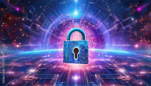 Cyber security.Digital padlock icon,Cyber security technology network data protection technology virtual dasboard.Online internet authorized access against cyber attack privacy business data concept