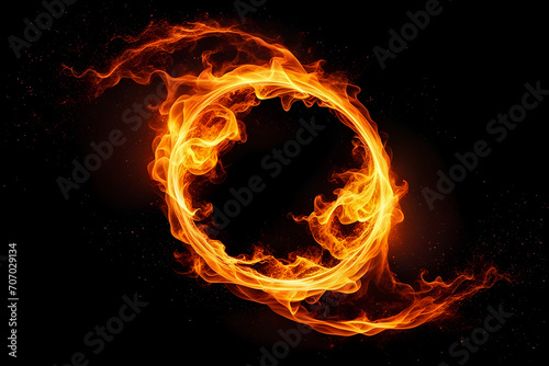 Circle of fire, magic spell effect on black background