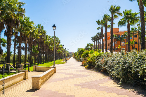 Seaside promenade in Isla Canela, andalucia, Spain