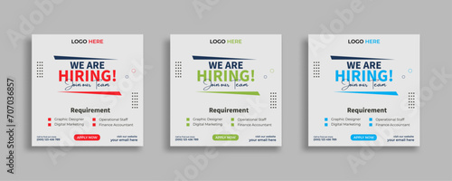 We are hiring job vacancy social media post or square web banner template vector design 