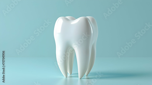 White tooth on the light blue background.