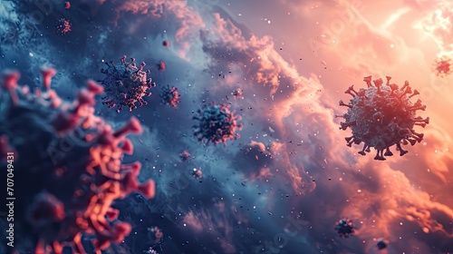 3D illustration Background for advertising and wallpaper in health and microbiology scene. 3D rendering in decorative concept. virus flying in the air