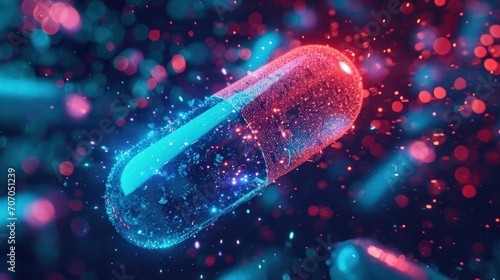 AI-Enhanced Medicine Pill Concept for Future Healthcare. Pill symbolizing integration of artificial intelligence in the development of future healthcare and advanced treatments.