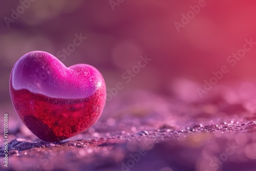 Image 3D d'un cœur sur fond violet, amour, charme romantique, faible profondeur de champ