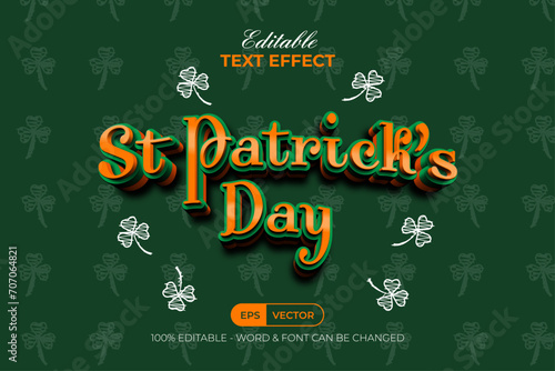 St Patrick's Day Text Effect 3D Style. Editable Text Effect.