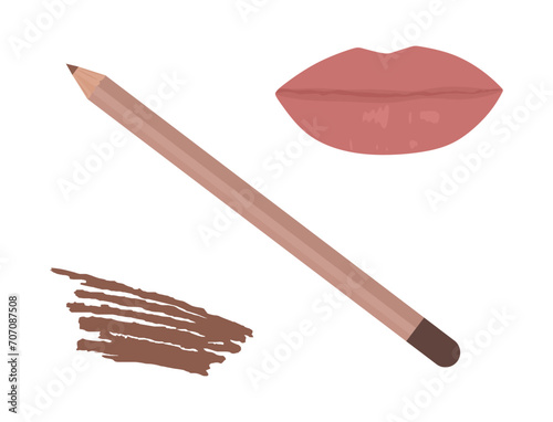 Vector lip pencil. Cosmetic brown pencil for Make-up in flat style isolated on white background. Makeup and cosmetic product for women and lips. Colored flat vector illustration