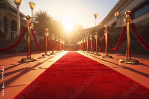 Red event carpet, gold rope barrier at the festival. 