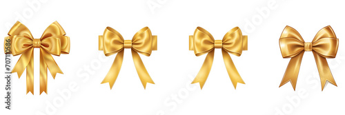 Set of Decorative golden bow with long ribbon on a transparent background 