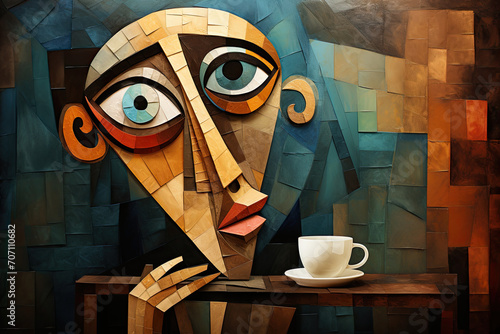 Abstract coffee painting in the style of pablo picasso. coffee., coffee art. Illustration, Generative AI