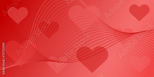 Abstract background with waves for banner. Medium banner size. Vector background with lines and hearts. Red color. Valentine's Day. Brochure, booklet