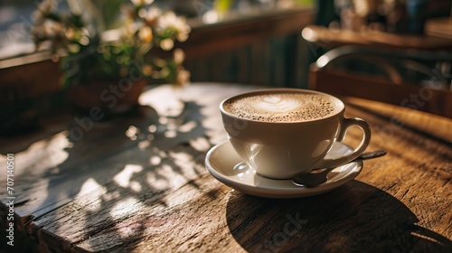 Tasse à café latte art sur une table