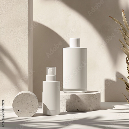 Skincare product mockup, various shapes, display modern
