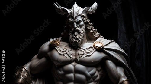 Ancient Greek God of War - Ares Statue on Black Background