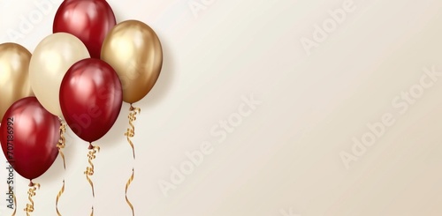 ared and gold balloons in a background.