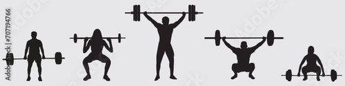 Set of weightlifting, weightlifter silhouette isolated
