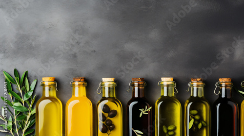 Olive oil in a bottle on a texture background