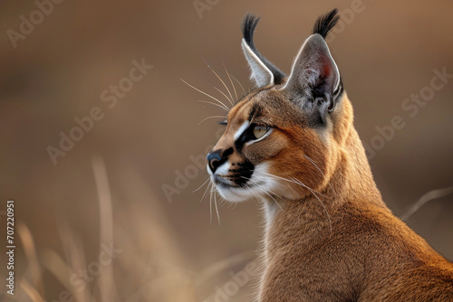 Caracal is portrayed with poise showcasing its luxurious coat distinctive markings and tufted ears