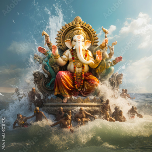 lord Ganesha sculpture on sea wave