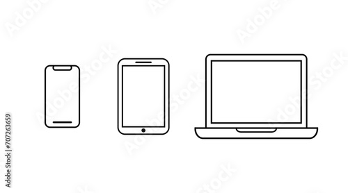 Smart phone, tablet and laptop vector icon mock up for web (solid black fill only). Flat icon design mock up . Vector icon illustration