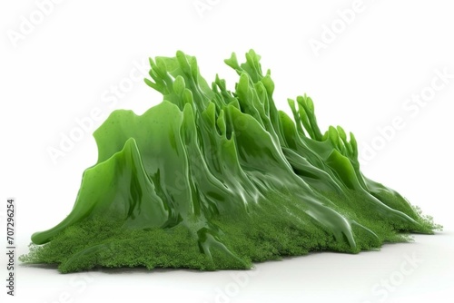 3D representation of green algae on a white background. Generative AI