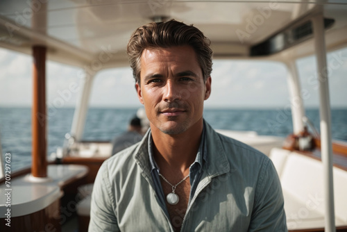 adult rich man portrait in a yacht 
