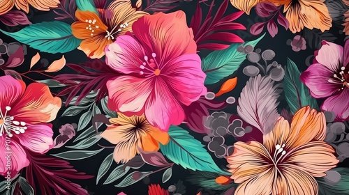 Seamless pattern with hibiscus flowers. Vector illustration.
