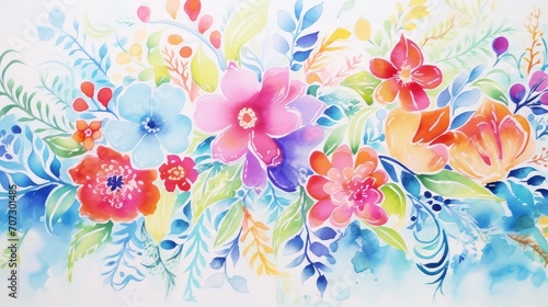 Colorful watercolor floral background. Hand painted watercolor flowers.