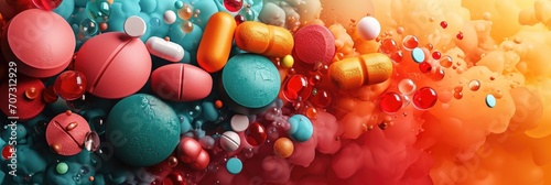 Various pills on color background, medicine concept
