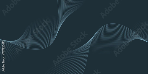 Abstract background with waves for banner. Medium banner size. Vector background with lines. Element for design isolated on dark blue. Blue color. Ocean, night, card. Brochure, booklet