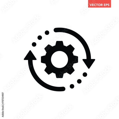 Black single round system update icon, simple cog wheel process circle glyph flat design vector pictogram, infographic interface elements for app logo web button ui ux isolated on white background