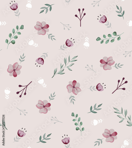 Delicate floral pattern illustration. Vector art, editable for printing on t-shirts, wallpapers, decoration and other uses. Beautiful and simple design with a romantic style.
