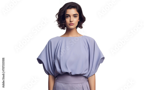 Dolman sleeve top. Woman wearing a periwinkle dolman sleeve top isolated on transparent background.
