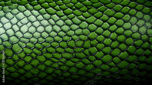 Closeup of skin of snake or crocodile black green as textured background pattern, also natural material texture like plant or leather