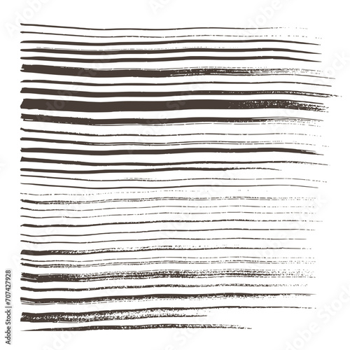 Set of horizontal thin and thick black lines drawn by thin brush, pencil, felt-tip pen, marker by hand. Vector elements for design and text underlining.