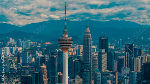 KL Tower and Petronas Twin Tower Aerial View