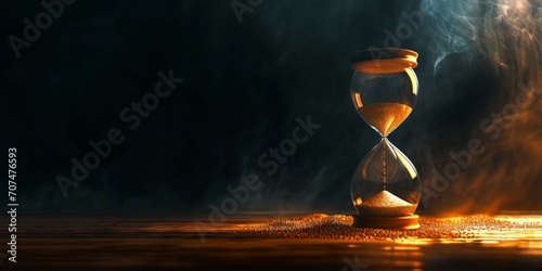 time slipping away, an hourglass on dark background, Generative AI