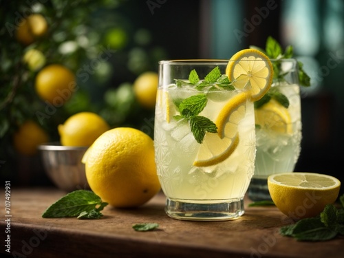 Fresh lemonade lemon juice in studio lighting and background, cinematic drink photography for ads