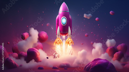 A stylized rocket launching in an abstract environs