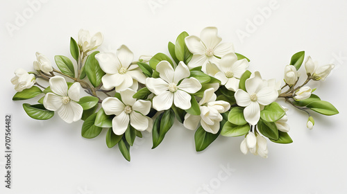 photorealistic 3D jasmine plant, delicate white flowers rendered detail, isolated on a white canvas
