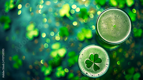 St. Patrick's Day image of green beer and shamrocks
